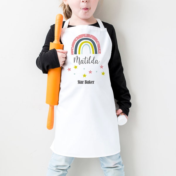 Personalisierte Kinderschürze, Kinderschürze zum Backen, Regenbogen Geschenk, Minikoch, Star Baker, benutzerdefinierte Kinderkochschürze