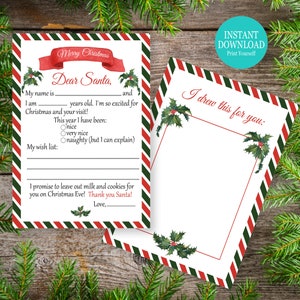 Carta a Papá Noel IMPRIMIBLE, Carta a Papá Noel, Carta a Papá Noel, Lista de deseos navideños, Carta para niños, Descargar imprimible,