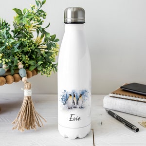 Personalised Penguin Water Bottle, Penguin Gift, Personalised Name, Drinks Flask Bottle, Bowling Pin, Flask, Christmas