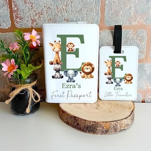 Personalisierter Kinderpass-Inhaber, Dschungel-Pass-Abdeckungs-Fall-Mappe, Gepäckanhänger-Urlaubsreisegeschenk-Kinder 1.Pass, neues Baby-Geschenk