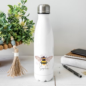 Personalised Bee Water Bottle , Bumble Bee Gift , Personalised Drinks Bottle , Bowling Pin Bottle , Drinks Flask, Christmas, Teacher Gift