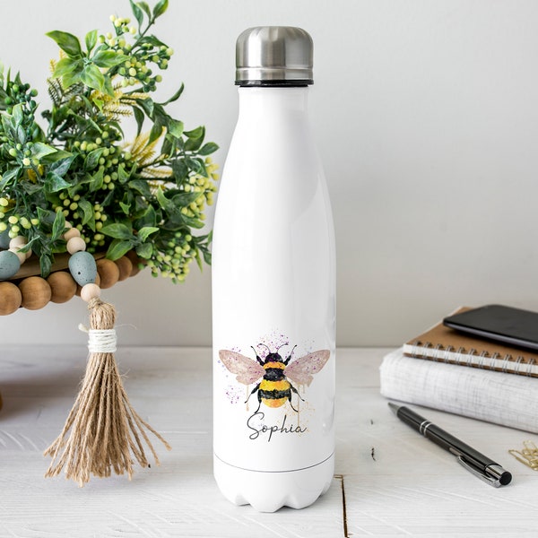 Personalised Bee Water Bottle , Bumble Bee Gift , Personalised Name ,  Drinks Bottle , Bowling Pin Bottle , Drinks Flask, Christmas Gift