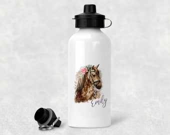 Personalised Horse Sports Aluminium Water Bottle, Horsey Gift, Back to School, Kids, Children, School Drinks Bottle, Drinks Flask,