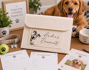 Personalised Pet Dog Puppy Document Folder | Dog Health Record Holder | Pet Vaccination & Insurance Folder | A4 Pet Records Keepsake
