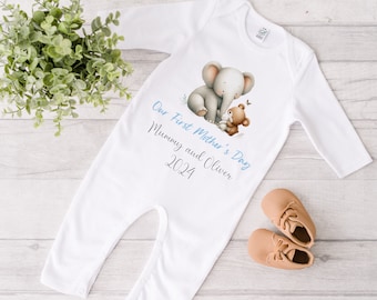 Personalised Our 1st Mother's Day Baby Sleepsuit Bodysuit Vest Bib, Baby Mothers Day Outfit, Baby First Mother's Day Romper Bib