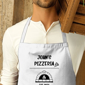 Personalised Pizza Apron Gift, Custom Christmas Gift Cooking Baking Cuisine, Dad, Pizza Oven Gifts, Him, Husband Mens Father's Day Gift White