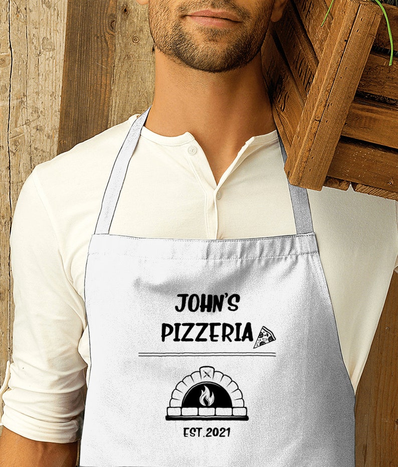 Personalised Pizza Apron Gift, Custom Christmas Gift Cooking Baking Cuisine, Dad, Pizza Oven Gifts, Him, Husband Mens Father's Day Gift White
