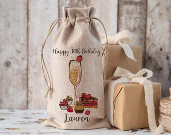 Personalised Bottle Bag, Birthday Bottle Bag, Girls Birthday Gift, Wine bottle Bag, 18th 21st 30th 40th 50th 60th Birthday, Friend Birthday