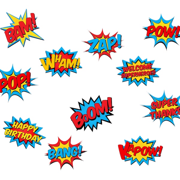 PRINTABLE Superhero Signs | Superhero Party | Instant Digital DOWNLOAD | Super Hero Party Pack | Party Decorations | Comic Action Word