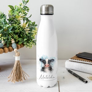 Personalised Cow Water Bottle, Cow Gift, Personalised Name, Drinks Flask Bottle, Bowling Pin, Flask, Christmas