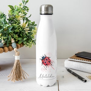 Personalised Ladybird Water Bottle, Ladybird Ladybug Gift, Personalised Name, Drinks Flask Bottle, Bowling Pin, Flask, Christmas