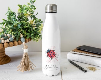 Personalised Ladybird Water Bottle, Ladybird Ladybug Gift, Personalised Name, Drinks Flask Bottle, Bowling Pin, Flask, Christmas