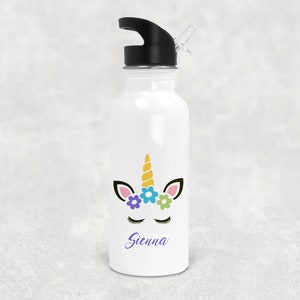 Personalised Unicorn Water Drinks Bottle , Aluminium Metal Water Drinking Bottle With Straw , Kids Childrens Girls , Back to School