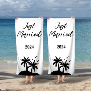 Honeymoon Wedding Beach Towels, Mr & Mrs, His and Hers, Newleywed Gift, Wedding Gift, Set of Two, Anniversary Gift, Just Married Gift