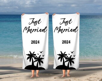 Honeymoon Wedding Beach Towels, Mr & Mrs, His and Hers, Newleywed Gift, Wedding Gift, Set of Two, Anniversary Gift, Just Married Gift