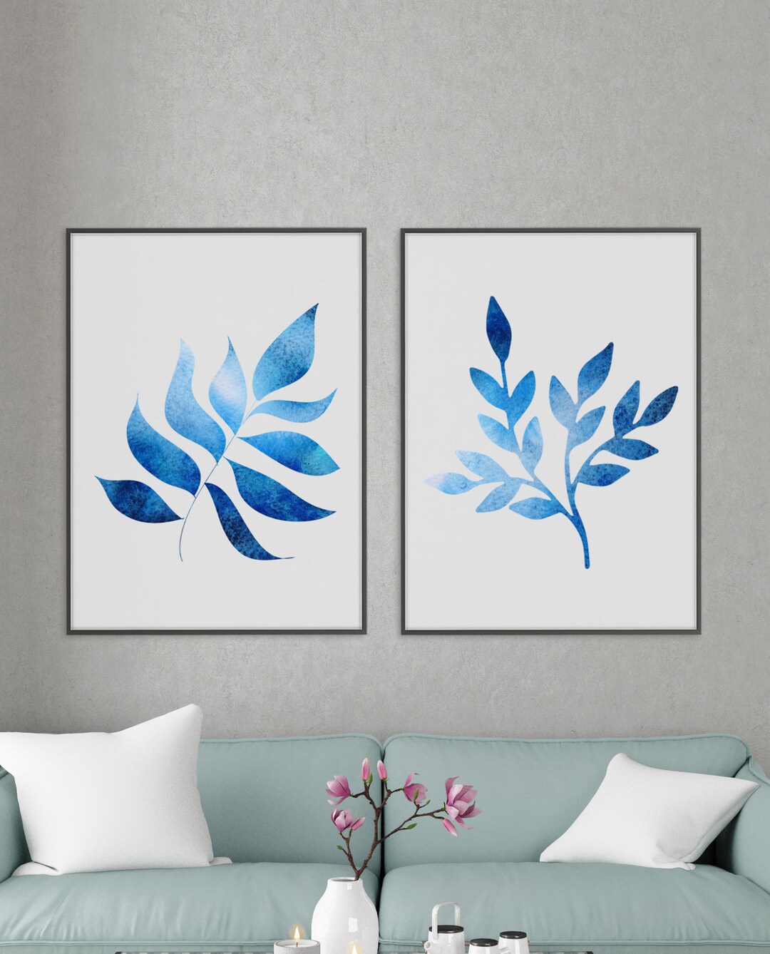 Home Decor Blue Leaf Wall Art Leaf Print Botanical Art Etsy UK
