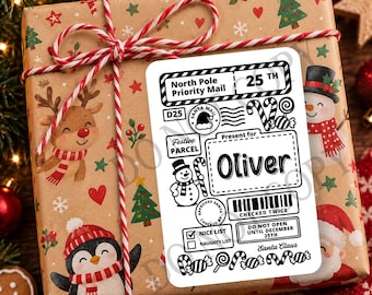 Personalised Christmas Labels for Kids | Santa North Pole Parcel Stickers | 4x6 Christmas Gift Labels | 10 Designs | Peel & Stick