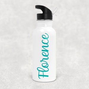 Personalised Water Bottle , Aluminium Metal Water Drinking Bottle With Straw , School Drinks Bottle , Personalised Name ,  Drinks Bottle