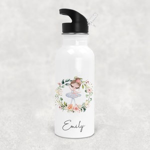 Personalised Ballerina Water Bottle, Aluminium Metal Water Drinking Bottle With Straw, Ballet Dancer Gift, Back to School, Drinks Bottle