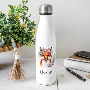Personalised Fox Water Bottle, Fox Gift, Personalised Name, Drinks Flask Bottle, Bowling Pin, Flask, Christmas Teacher Gift