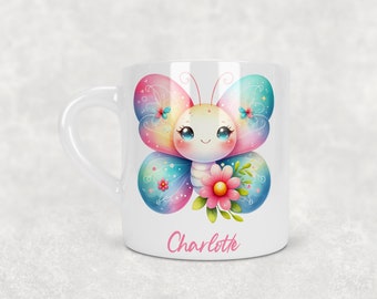Child's Personalised Ceramic Mug, Kids 6oz Mug, First Cup, Children's Kids Butterfly Mug, Gift for Daughter Grandaughter Goddaughter