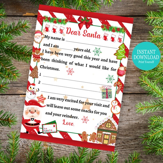 Letter to Santa PRINTABLE, Letter to Santa Clause, Letter to