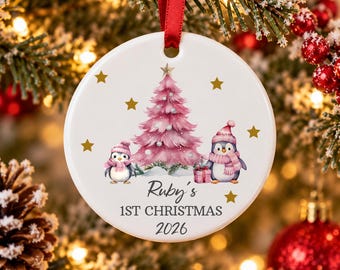 Personalised Baby's First Christmas 2026 Ceramic Decoration, Baby First Christmas Bauble, New Baby Keepsake Gift