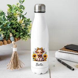 Personalised Cow Water Bottle, Cow Gift, Personalised Name, Drinks Flask Bottle, Bowling Pin, Flask, Christmas