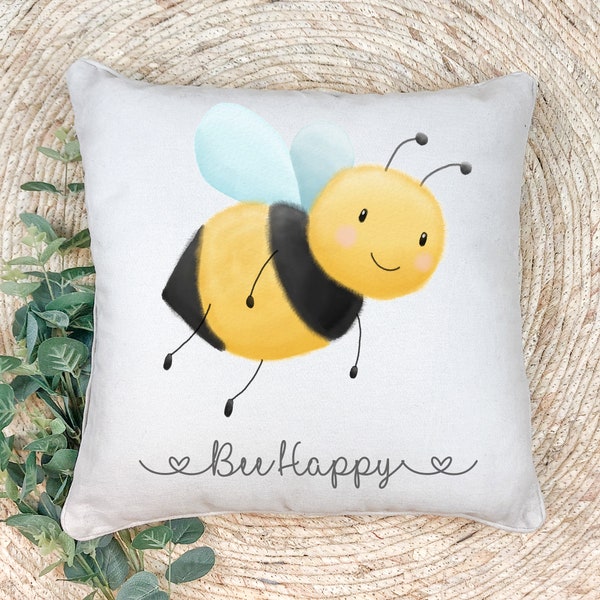 Fun Quote Cushion , Bee Happy Cushion , Scatter Cushion , Bumble Bee Cushion , Be Happy Cushion , Bee Lover - Home Decor - Room Decor