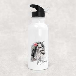 Personalised Horse Water Bottle , Aluminium Metal Water Drinking Bottle With Straw , Horsey Gift , Back to School ,  Drinks Bottle