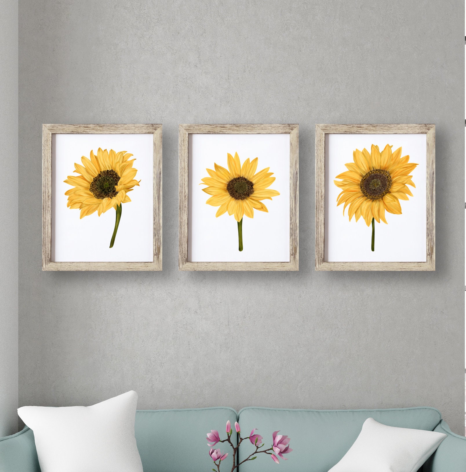 Sunflower Print , Botanical Print , Sunflowers Wall Art , Flower Art ,  Watercolour Sunflowers Room Decor , Home Decor - Home Office