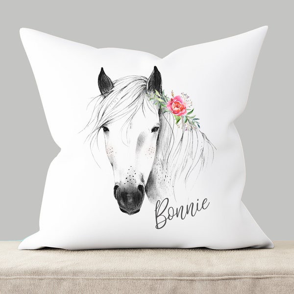 Personalised Horse Lover Cushion Gift , Printed Name Design , Horse Cushion Throw Pillow For Girls Boys Nursery Bedroom Christmas Gift