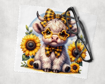 Glasses Lens Cleaning cloth, Watercolour Highland Cow, Soft Cloth for Glasses Spectacles, Lens cleaner, Gift
