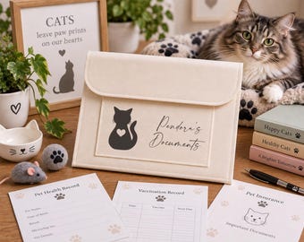 Personalised Pet Cat Kitten Document Folder | Cat Health Record Holder | Pet Vaccination & Insurance Folder | A4 Pet Records Keepsake