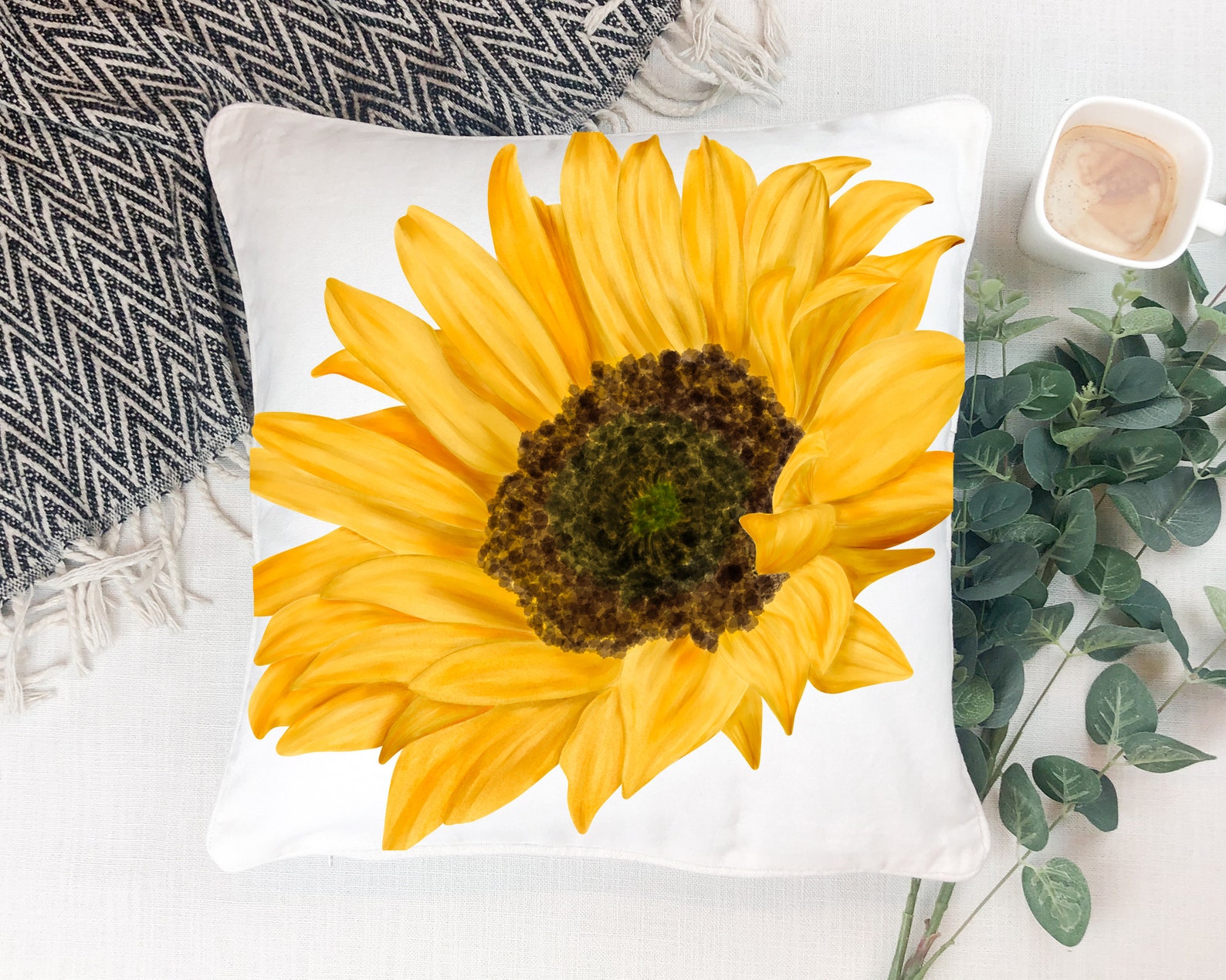 Sunflower Cushion Botanical Cushion Sunflower Plant Pillow Etsy