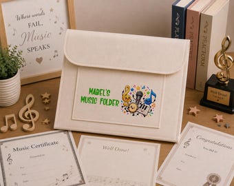 Personalised Music Certificate Folder | Children's Music Keepsake | Piano, Singing & Instrument Certificates | A4 Music Achievement Folder