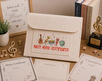 Personalised Music Certificate Folder | Children's Music Keepsake | Piano, Singing & Instrument Certificates | A4 Music Achievement Folder