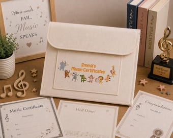 Personalised Music Certificate Folder | Children's Music Keepsake | Piano, Singing & Instrument Certificates | A4 Music Achievement Folder