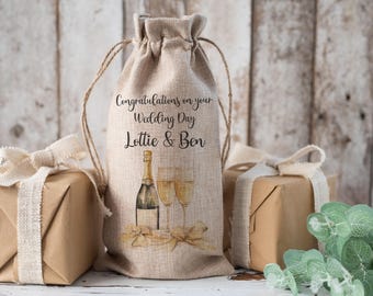 Personalised Bottle Bag, Wedding Bottle Bag, Bride & Groom Gift, Wine Champagne Bottle Bag, Wedding Day, Civil Ceremony, Wedding Anniversary
