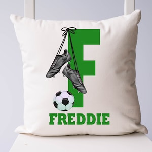 Personalised Football Cushion, Printed Initial Name Design, Football Themed Cushion, Cushion Pillow For Girls Boys Bedroom Christmas Gift