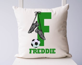 Personalised Football Cushion, Printed Initial Name Design, Football Themed Cushion, Cushion Pillow For Girls Boys Bedroom Christmas Gift
