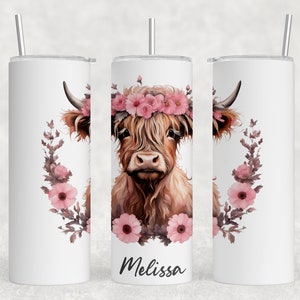 Personalised Cow Drinks Tumbler, Tumbler with Straw, Cow Gift, 20oz Personalised Name, Drinks Flask Bottle, Bowling Pin, Flask, Christmas
