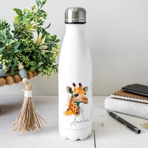 Personalised Giraffe Water Bottle, Giraffe Gift, Personalised Name, Drinks Flask Bottle, Bowling Pin, Flask, Christmas