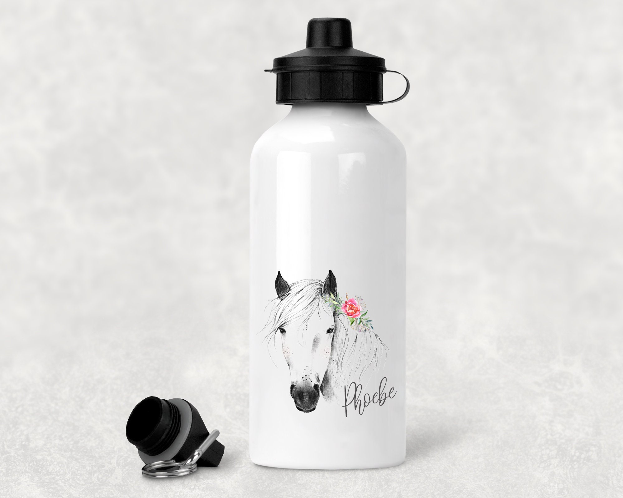 Botella de agua de aluminio personalizada para deportes de caballos, regalo  de caballo, nombre personalizado, niños, niños, botella de bebidas  escolares, frasco de bebidas -  México
