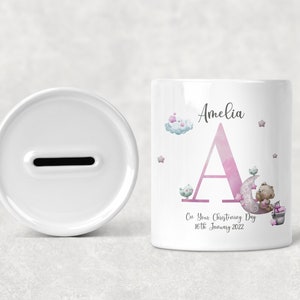 Personalised Christening Baptism Ceramic Money Box, New Baby Present, Christening Birthday Christmas Gift, Personalised Christening Gift