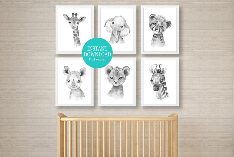 Nursery Wall Picture New Baby Print Watercolour Animals Print Instant Download Nursery Prints Safari Jungle Animals Nursery Decor