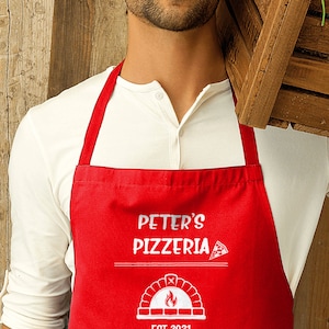 Personalised Pizza Apron Gift, Custom Christmas Gift Cooking Baking Cuisine, Dad, Pizza Oven Gifts, Him, Husband Mens Father's Day Gift Red