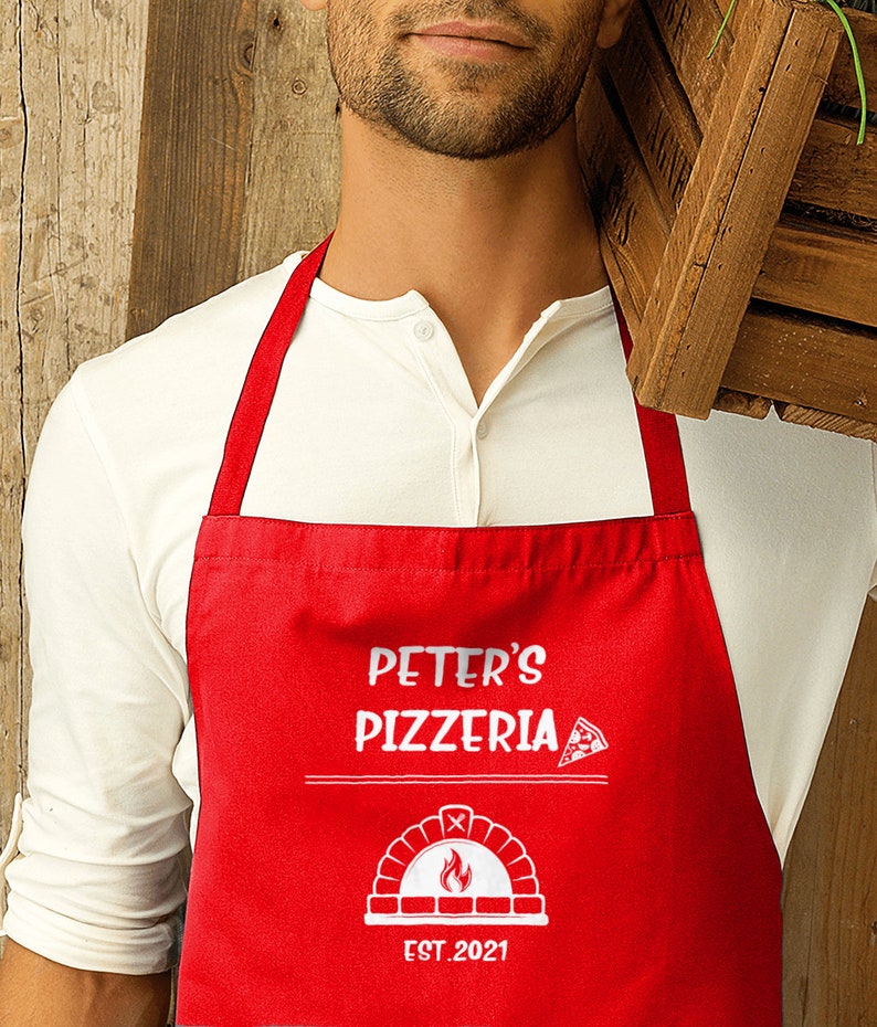 Personalised Pizza Apron Gift, Custom Christmas Gift Cooking Baking Cuisine, Dad, Pizza Oven Gifts, Him, Husband Mens Father's Day Gift Red