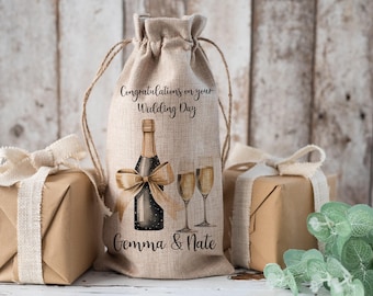 Personalised Bottle Bag, Wedding Bottle Bag, Bride & Groom Gift, Wine Champagne Bottle Bag, Wedding Day, Civil Ceremony, Wedding Anniversary