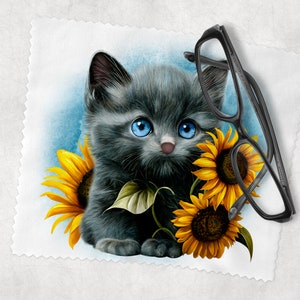 Chiffon de nettoyage pour verres de lunettes, Aquarelle chat chaton, Chiffon doux pour lunettes, Nettoyant pour verres, Cadeau